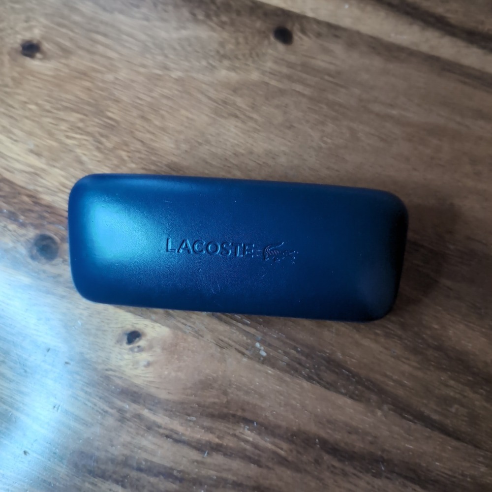 Lacoste Navy Blue Hard Shell Eyeglass Case Embossed Logo Crocodile Emblem